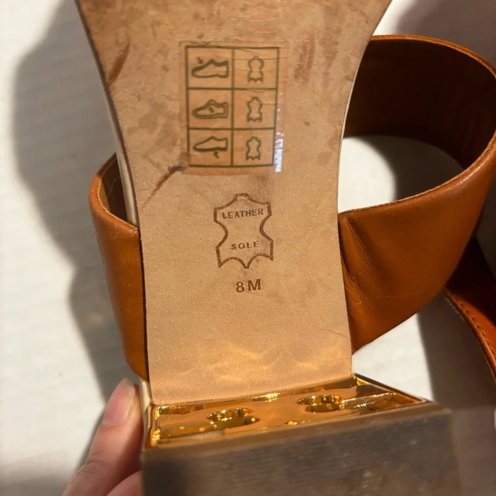 Tory Burch Two-Tone Tan and Orange Block Heel Sandals